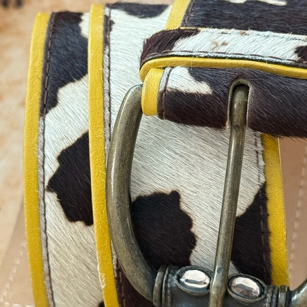 Vintage leather and hair on hide Streets Ahead brass buckle / jewels EUC